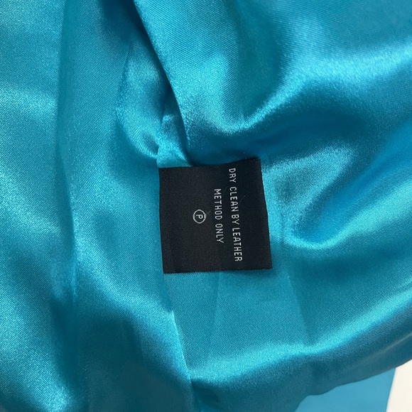 Pamela McCoy Blue Belted Leather Jacket w/ Snake Buckle & Stitching | Womens XS - Picture 5 of 9